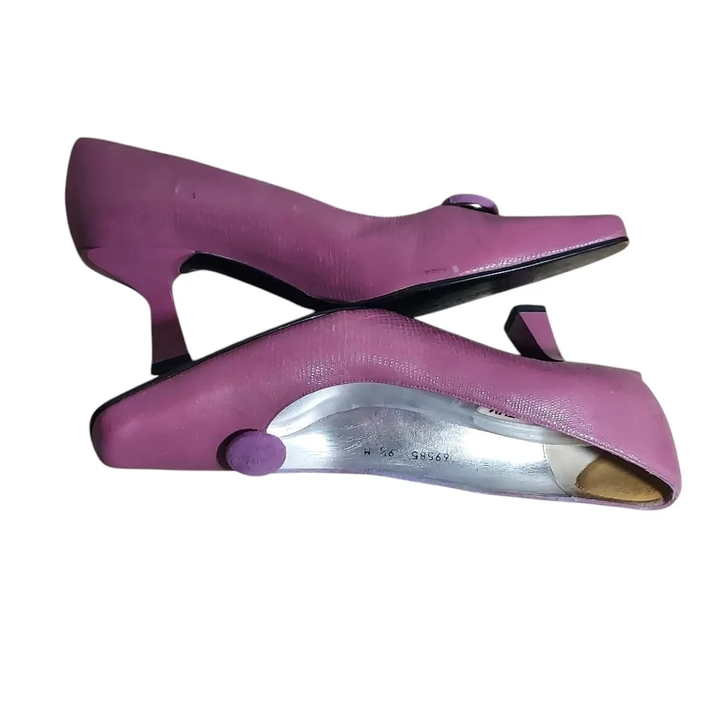 Timothy Hitsman Vintage Purple Dark Lavender Textured Leather Square Toe Heels